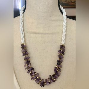 25” Natural stone & seed bead necklace